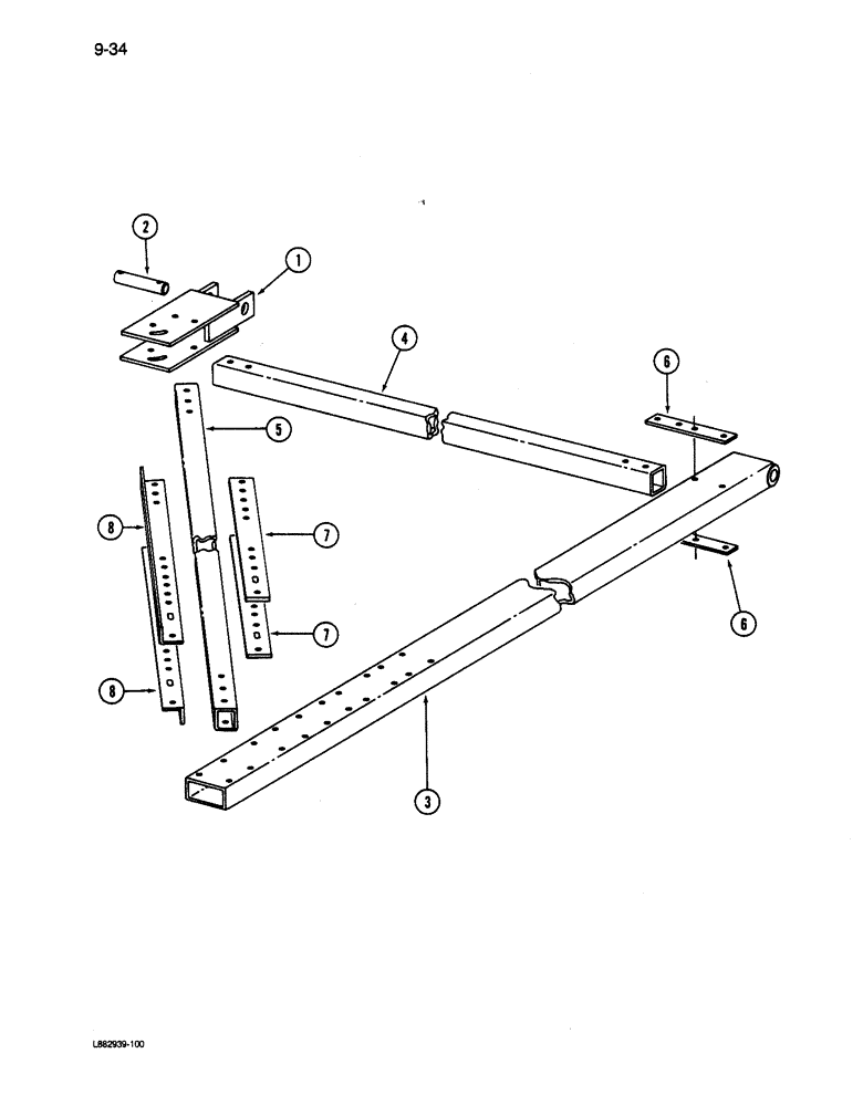 Схема запчастей Case IH 6200 - (9-034) - WING HITCH, THREE AND FOUR DRILL, HITCH SERIAL NUMBER 501 AND AFTER (09) - CHASSIS/ATTACHMENTS