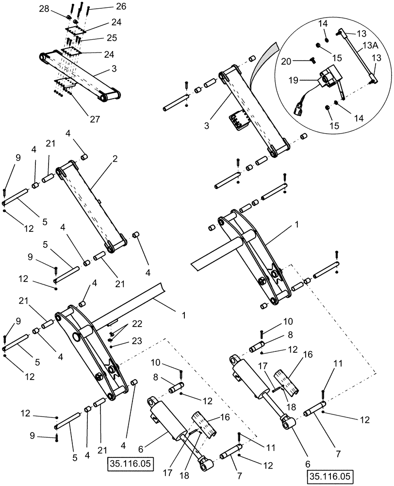 Схема запчастей Case IH 1240 - (39.105.02) - FRAME - SUBBAR LIFT LINKAGE 12/23 ROW & 16/31 ROW (39) - FRAMES AND BALLASTING