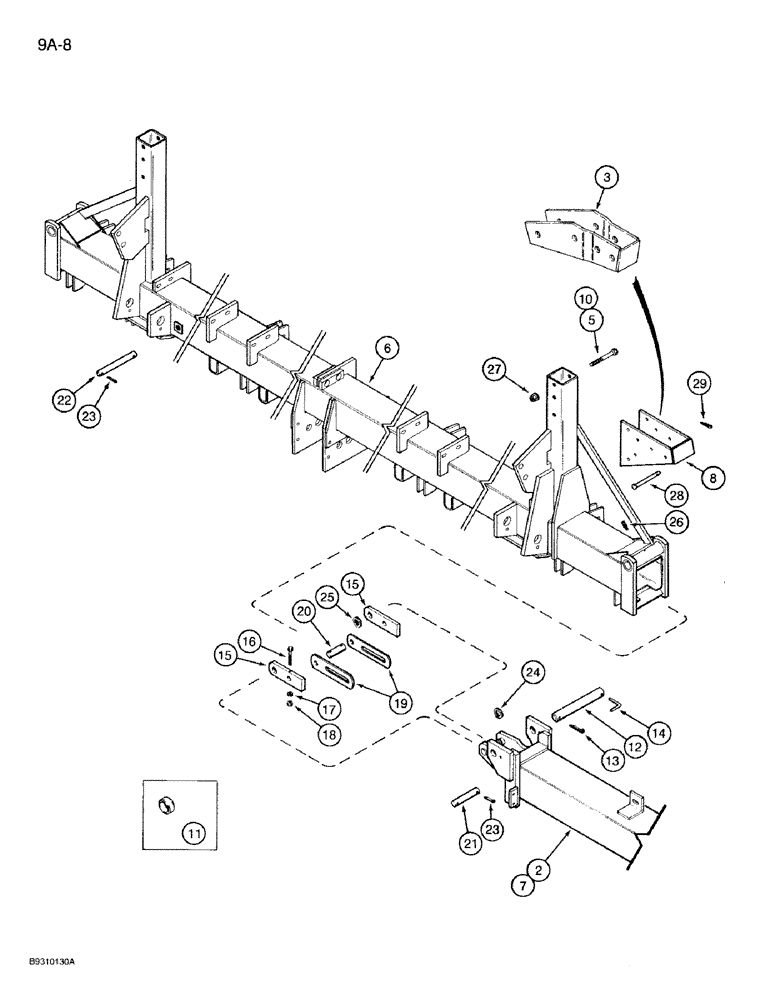 Схема запчастей Case IH 950 - (9A-08) - MAIN FRAME AND WING FRAMES, 8 ROW WIDE AND 12 ROW NARROW, VERTICAL FOLD, 8 ROW WIDE VERTICAL FOLD (09) - CHASSIS/ATTACHMENTS