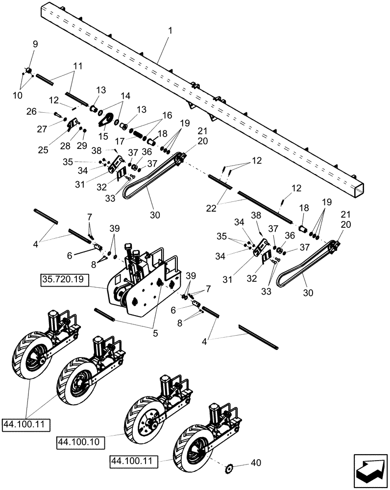 Схема запчастей Case IH 1220 - (35.720.07) - BASE DRIVE SYSTEM - 8R RIGID TRAILING MECH (35) - HYDRAULIC SYSTEMS