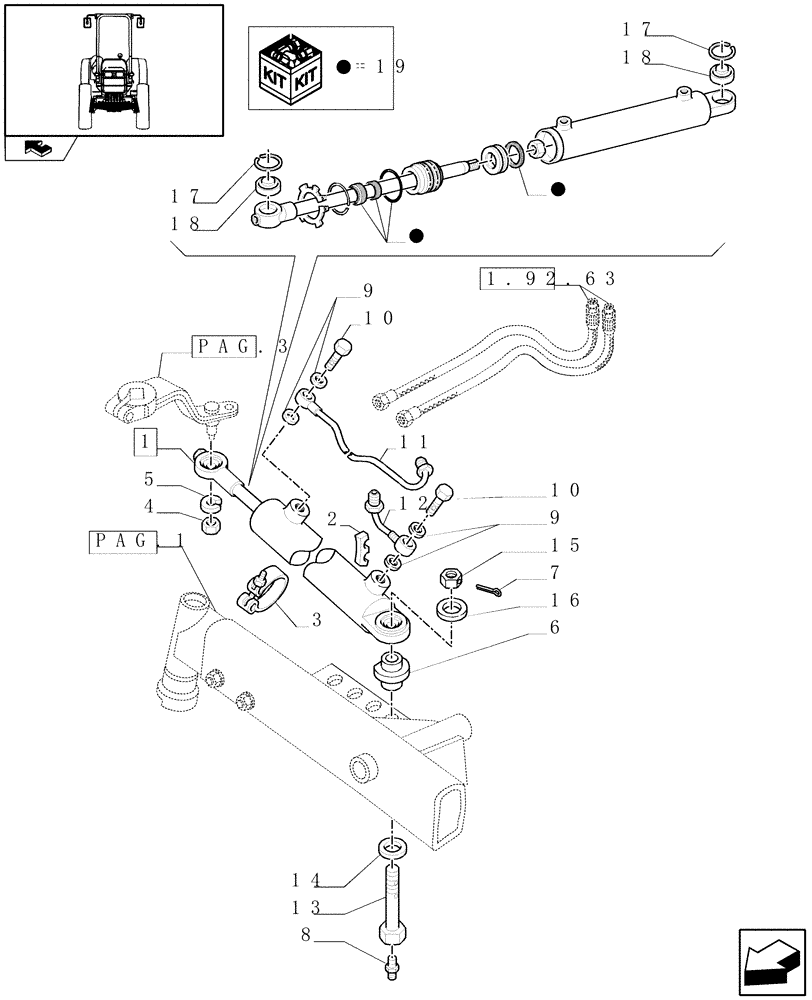 Схема запчастей Case IH FARMALL 85C - (1.41.0[04]) - 2WD FRONT AXLE - STEERING CYLINDER (VAR.330581) (04) - FRONT AXLE & STEERING