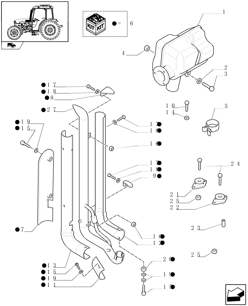 Схема запчастей Case IH FARMALL 85C - (1.15.1/04) - "A" PILLAR TYPE VERTICAL EXHAUST W/ GUARD SHIELD FOR CAB (VAR.331466) (02) - ENGINE EQUIPMENT