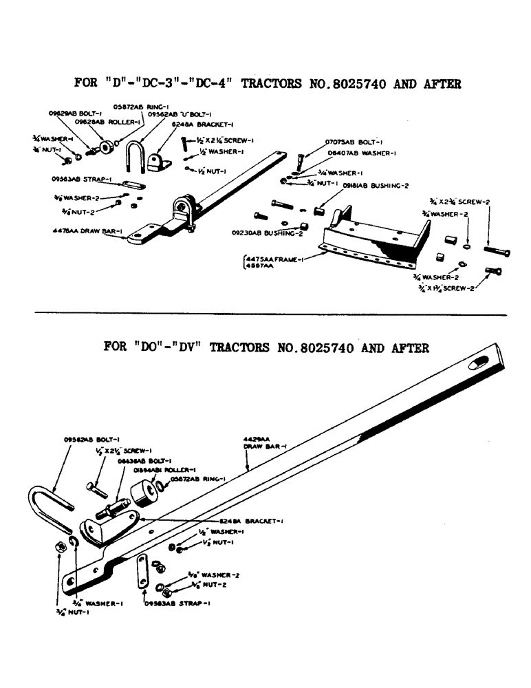 Схема запчастей Case IH D-SERIES - (176) - DRAWBAR, FOR D, DC-3 & DC-4 TRAC. NO. 8025740 & AFTER, FOR DO & DV TRAC. NO. 8025740 & AFTER (09) - CHASSIS