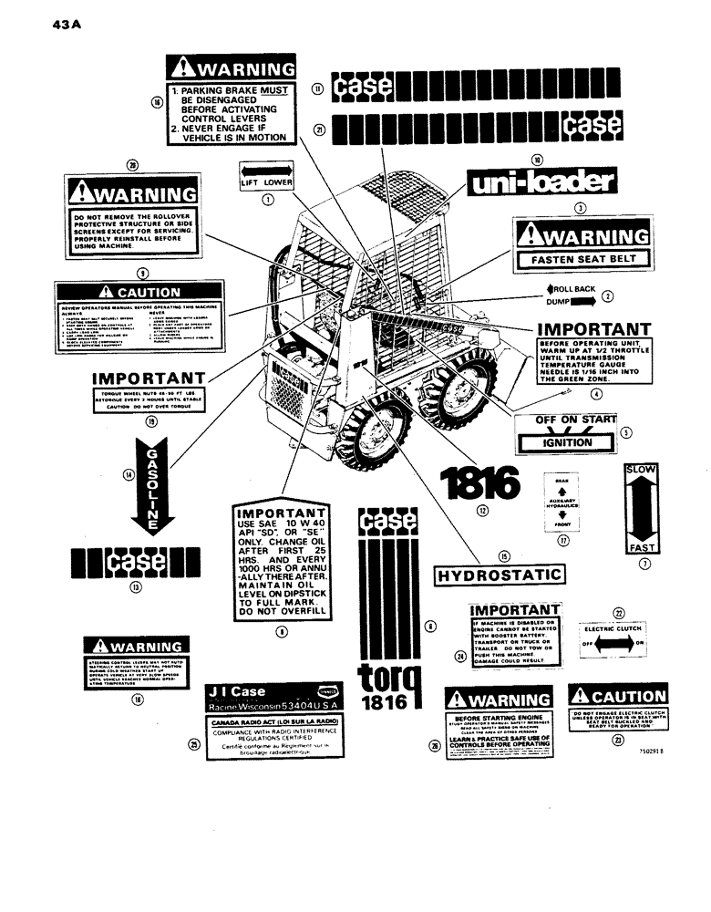 Схема запчастей Case IH 1816 - (43A) - DECALS, LATE PRODUCTION (90) - PLATFORM, CAB, BODYWORK AND DECALS