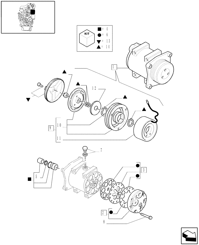 Схема запчастей Case IH MXU100 - (0.88.0/ A) - COMPRESSOR, AIR CONDITIONING - BREAKDOWN - C5908 (01) - ENGINE