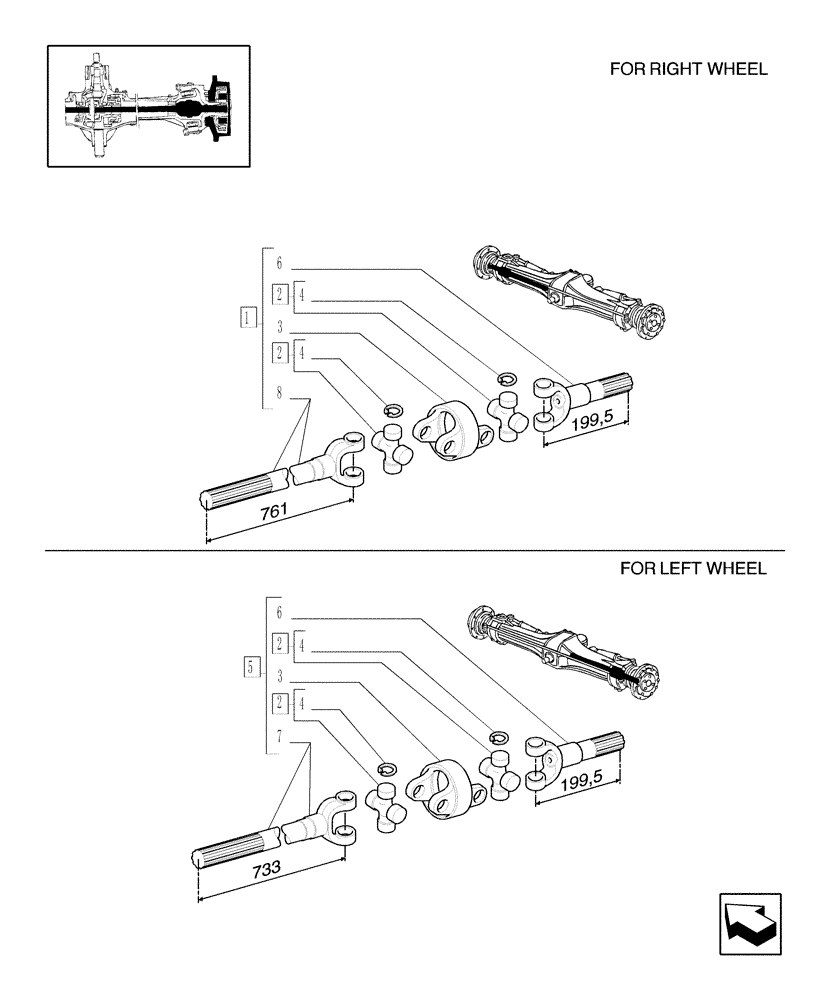 Схема запчастей Case IH MXU125 - (1.40.2/10B) - (VAR.358/1) 4WD FRONT AXLE W/SUSPENSIONS AND TERRALOCK - AXLE-SHAFT ARTICULATED - BREAKDOWN (04) - FRONT AXLE & STEERING