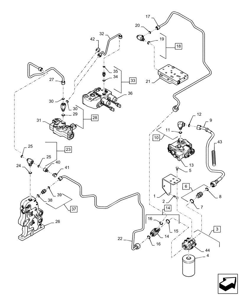 Схема запчастей Case IH MX270 - (08-05) - HYDRAULIC SYSTEM AUXILIARY FILTER (08) - HYDRAULICS