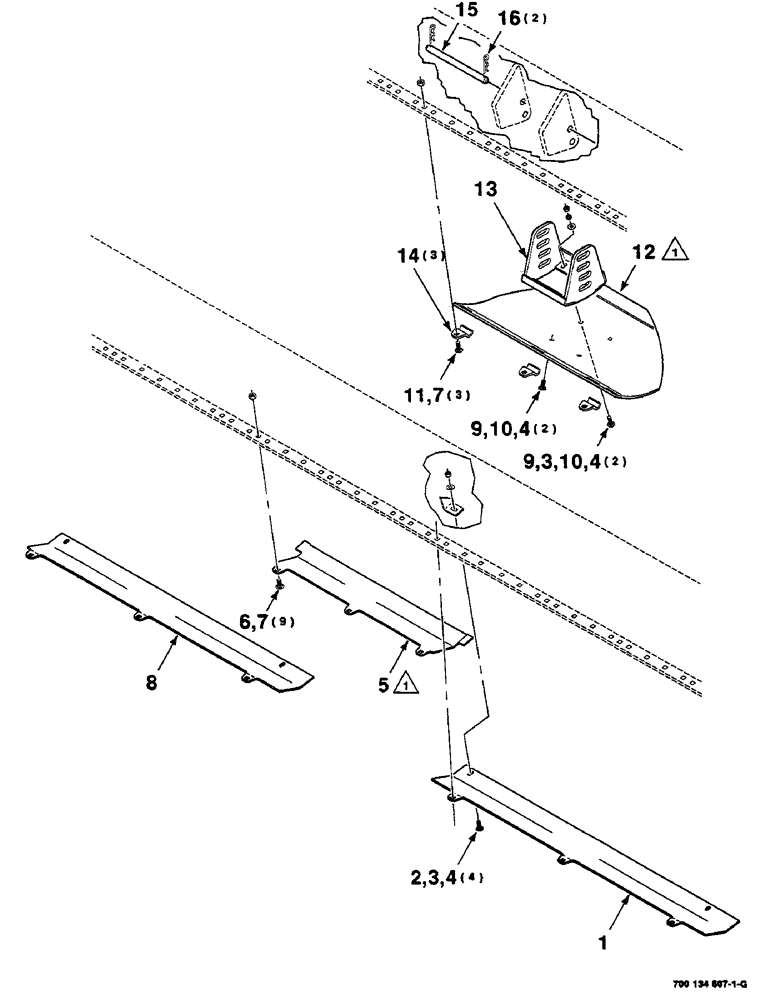 Схема запчастей Case IH 625 - (7-30) - SKID SHOE, CENTER, AND WEAR PLATE ASSEMBLY, 14 FOOT (58) - ATTACHMENTS/HEADERS