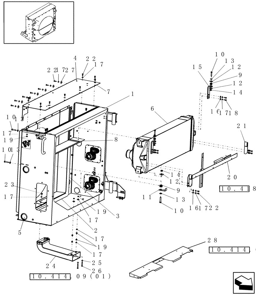 Схема запчастей Case IH 9010 - (10.414.03[01]) - FRAME & INTERCOOLER - PRIOR TO PIN HAJ202001 - 8010 (10) - ENGINE