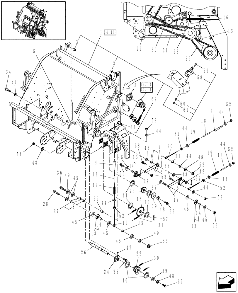 Схема запчастей Case IH RBX462 - (12.16) - MAIN FRAME & DRIVE, LH, STUFFER FEEDER (12) - MAIN FRAME