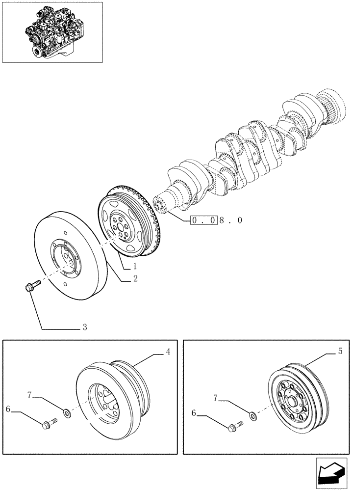 Схема запчастей Case IH PX140 - (0.08.4[01]) - PULLEY - CRANKSHAFT (4898394) (02) - ENGINE