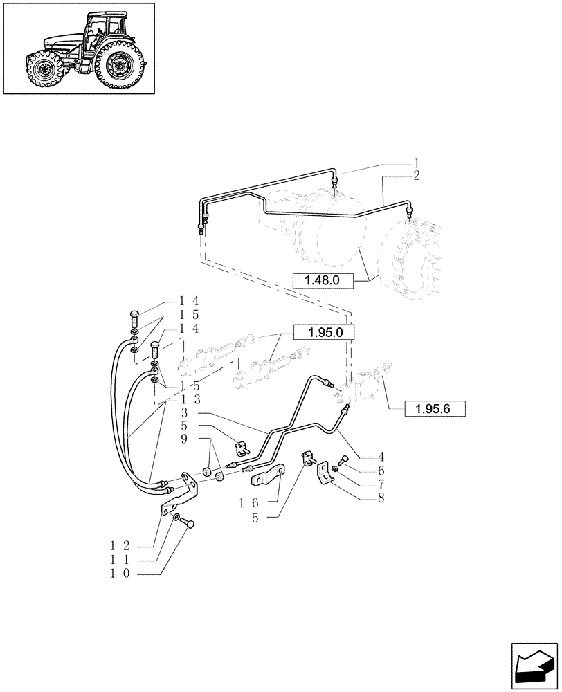 Схема запчастей Case IH JX1080U - (1.68.5) - BRAKE PIPING - 2WD (05) - REAR AXLE