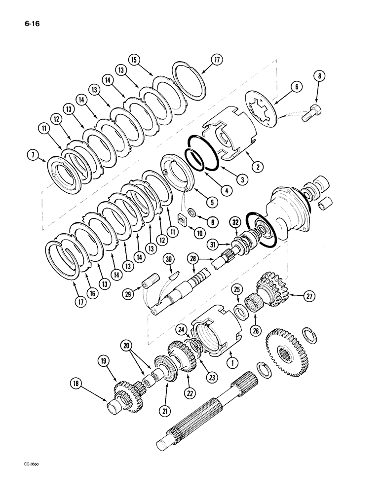 Схема запчастей Case IH 395 - (6-016) - SPEED TRANSMISSION, 2 SPEED POWER SHIFT ATTACHMENT (06) - POWER TRAIN