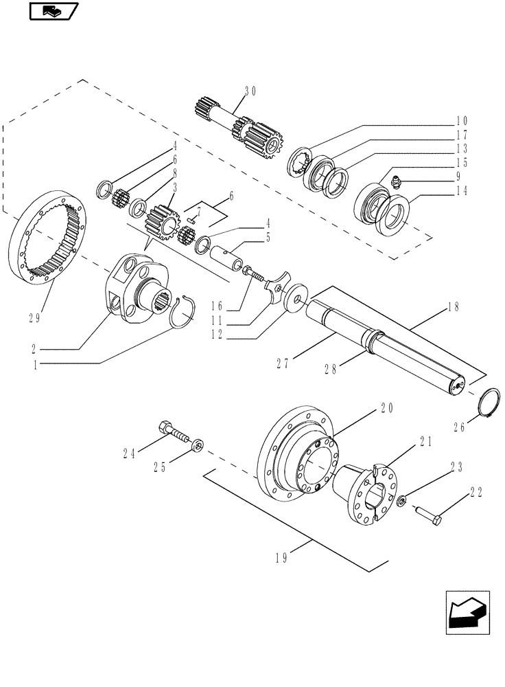 Схема запчастей Case IH MAGNUM 225 - (27.120.05[02]) - BAR AXLE 112" FINAL DRIVE, GEARS & DOUBLE FLAT SHAFT, MAGNUM 210, 225 BSN ZARH01984 (27) - REAR AXLE SYSTEM