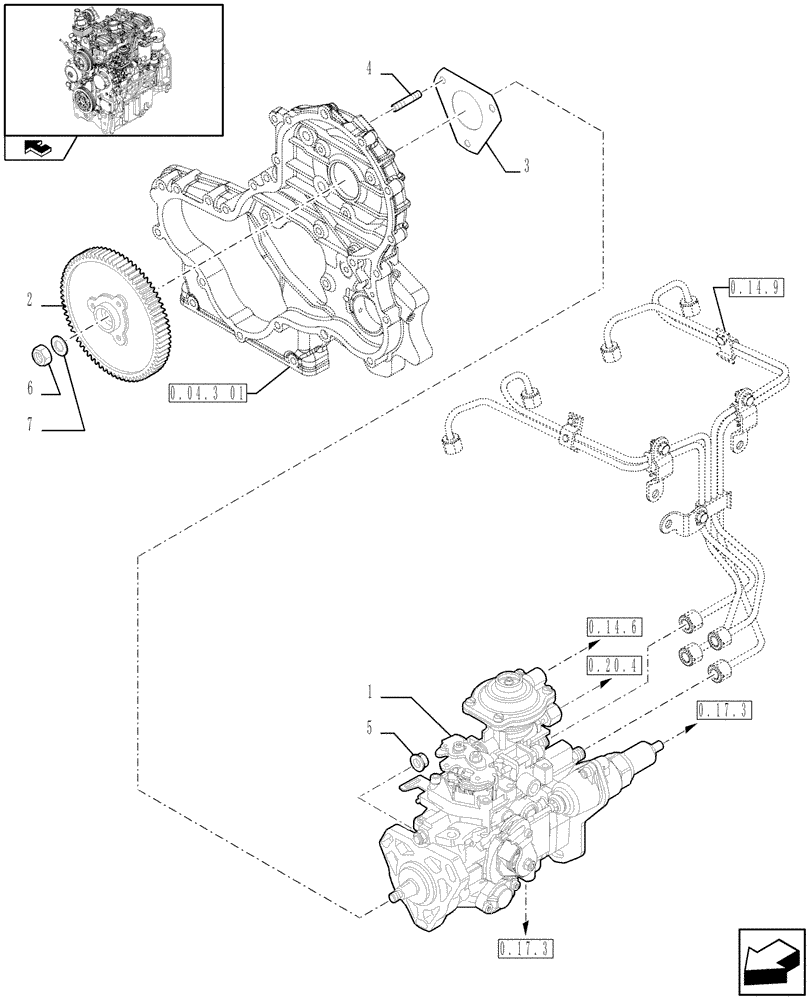 Схема запчастей Case IH FARMALL 60 - (0.14.0[01]) - INJECTION PUMP (01) - ENGINE