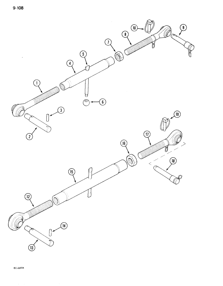 Схема запчастей Case IH 995 - (9-108) - THREE POINT HITCH, UPPER LINKS (09) - CHASSIS/ATTACHMENTS