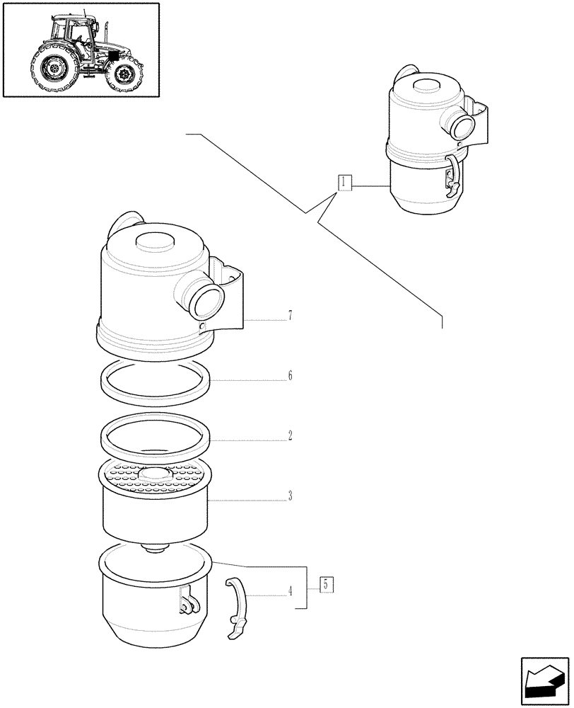 Схема запчастей Case IH JX55 - (1.19.1/01[02A]) - (VAR.189) AIR FILTER - RELEVANT PARTS (02) - ENGINE EQUIPMENT