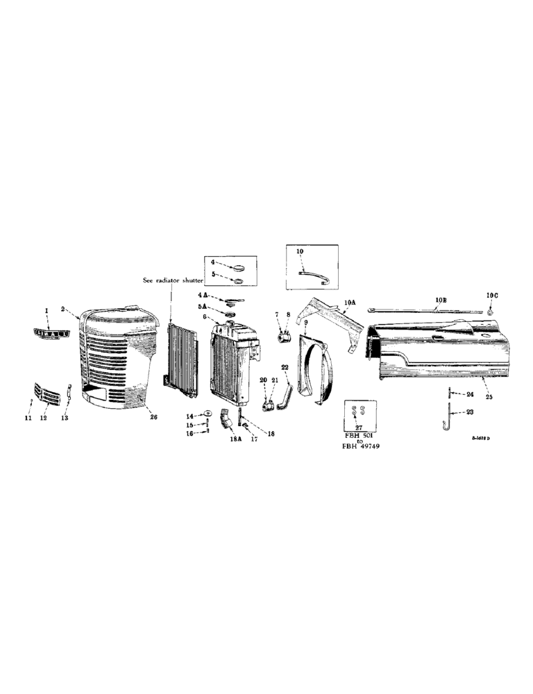 Схема запчастей Case IH FARMALL H - (093) - CHASSIS, RADIATOR AND CONNECTIONS, GRILLE AND HOOD (12) - CHASSIS