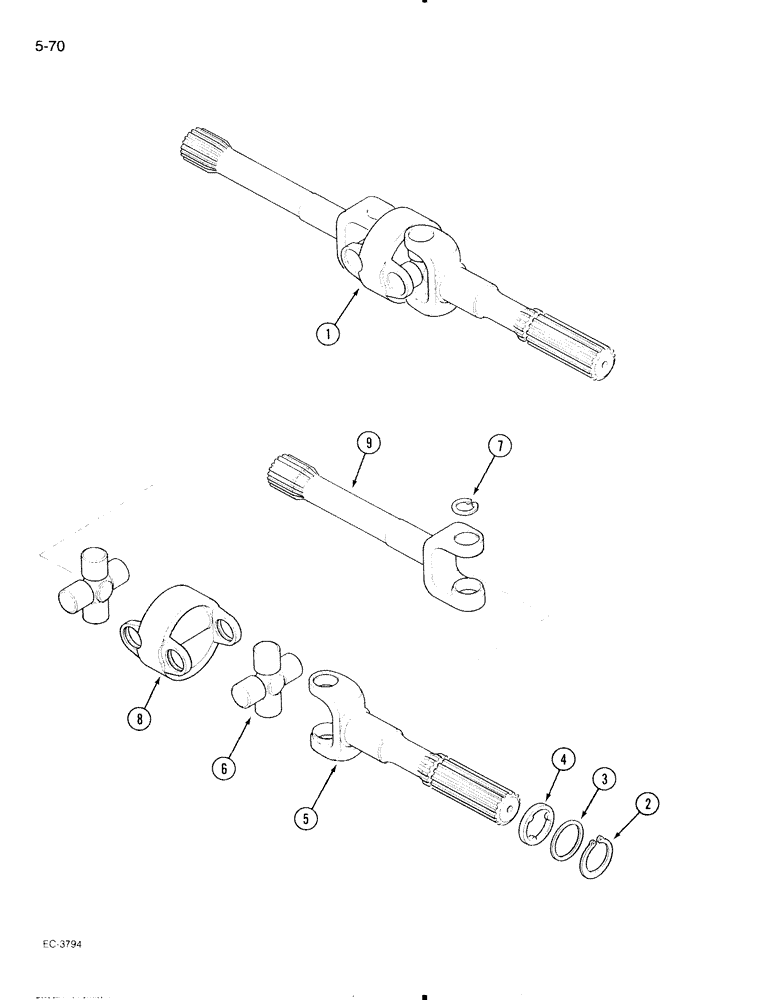 Схема запчастей Case IH 695 - (5-70) - MECHANICAL FRONT DRIVE CARRARO, DRIVE SHAFTS (05) - STEERING