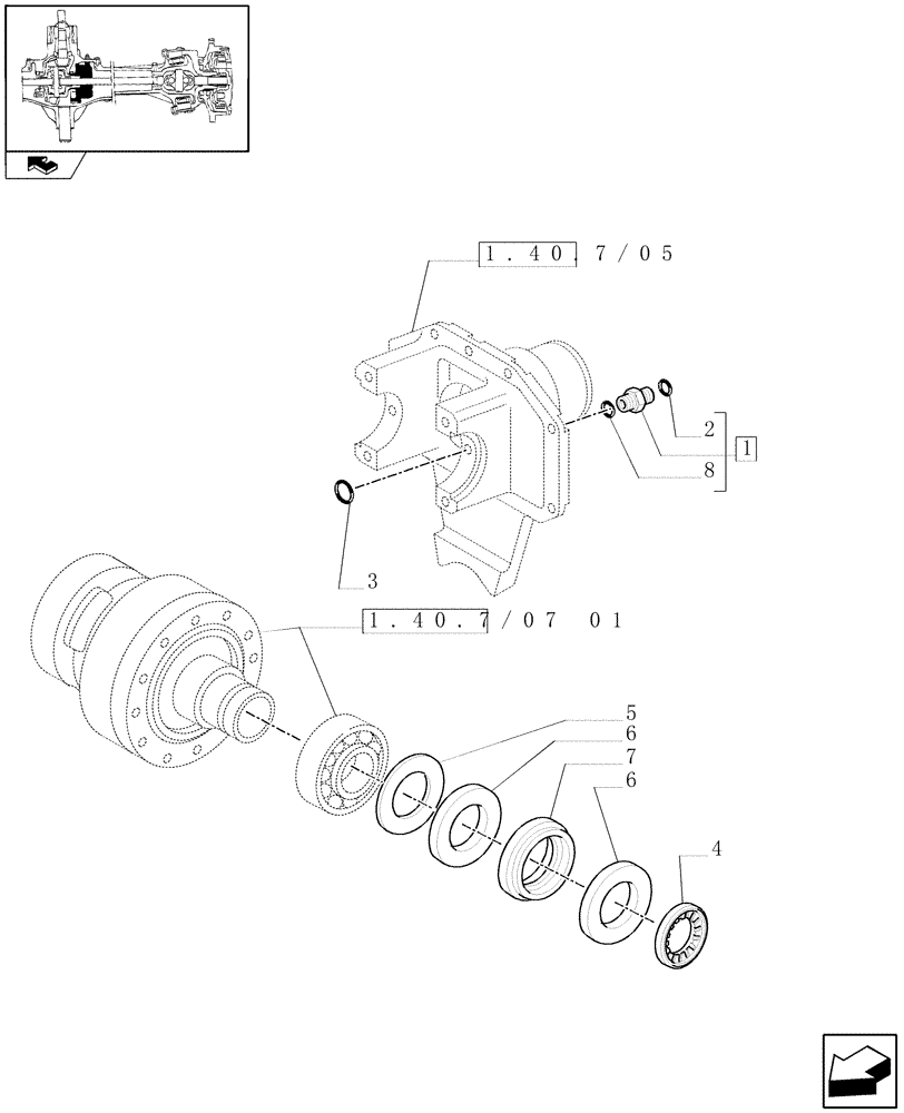 Схема запчастей Case IH PUMA 125 - (1.40.7/07[02]) - (CL.4) SUSPENDED FRONT AXLE W/MULTI-PLATE DIFF. LOCK, ST. SENSOR AND BRAKES - DIFFERENTIAL (VAR.330430) (04) - FRONT AXLE & STEERING