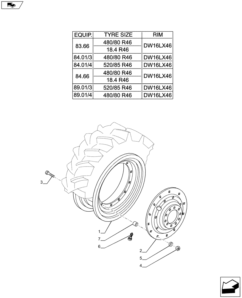 Схема запчастей Case IH PUMA 200 - (44.520.01[11]) - REAR WHEELS (44) - WHEELS