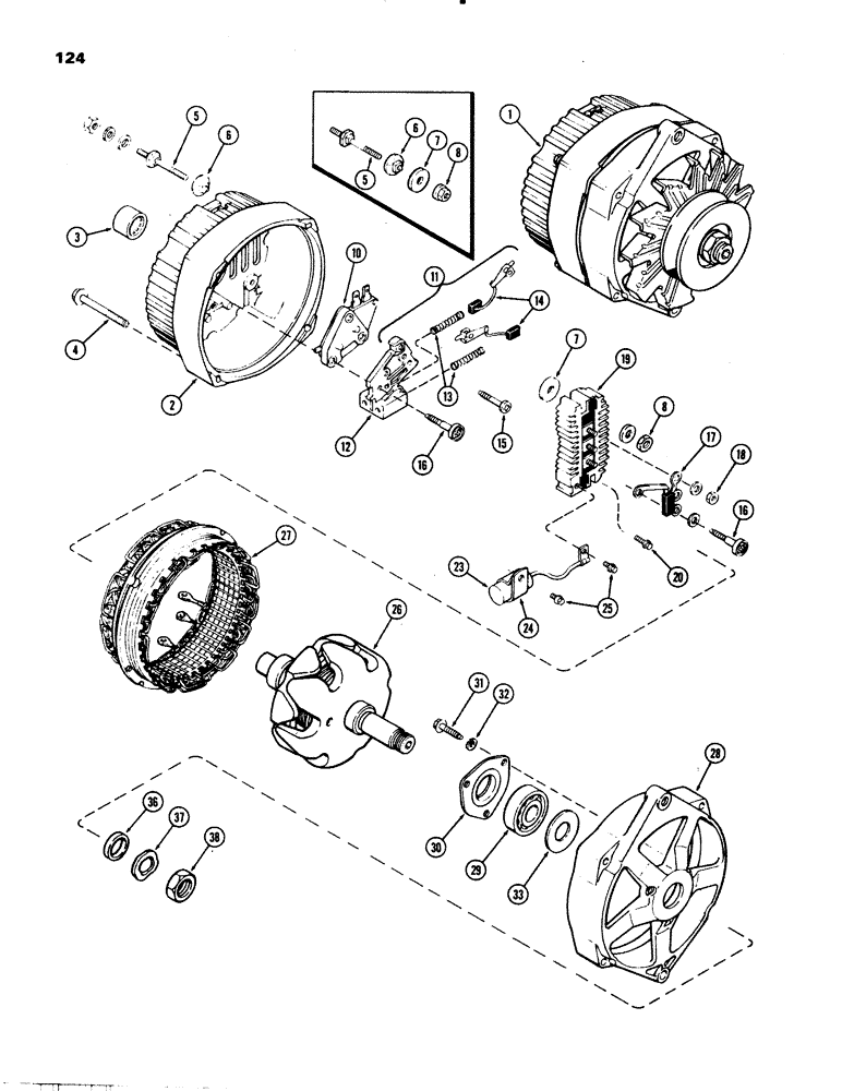 Схема запчастей Case IH 1070 - (0124) - A47044 ALTERNATOR, 72 AMP DELCO-REMY (04) - ELECTRICAL SYSTEMS