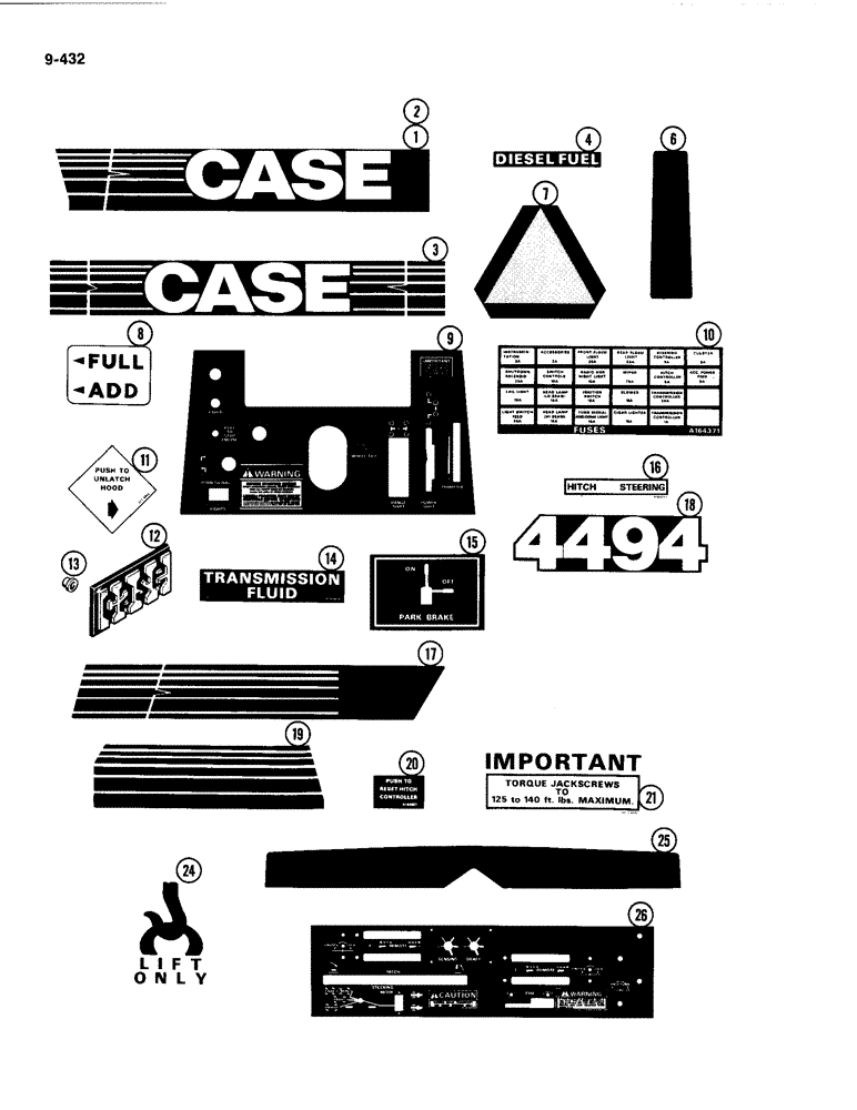 Схема запчастей Case IH 4494 - (9-432) - TRACTOR DECALS, CASE (09) - CHASSIS/ATTACHMENTS