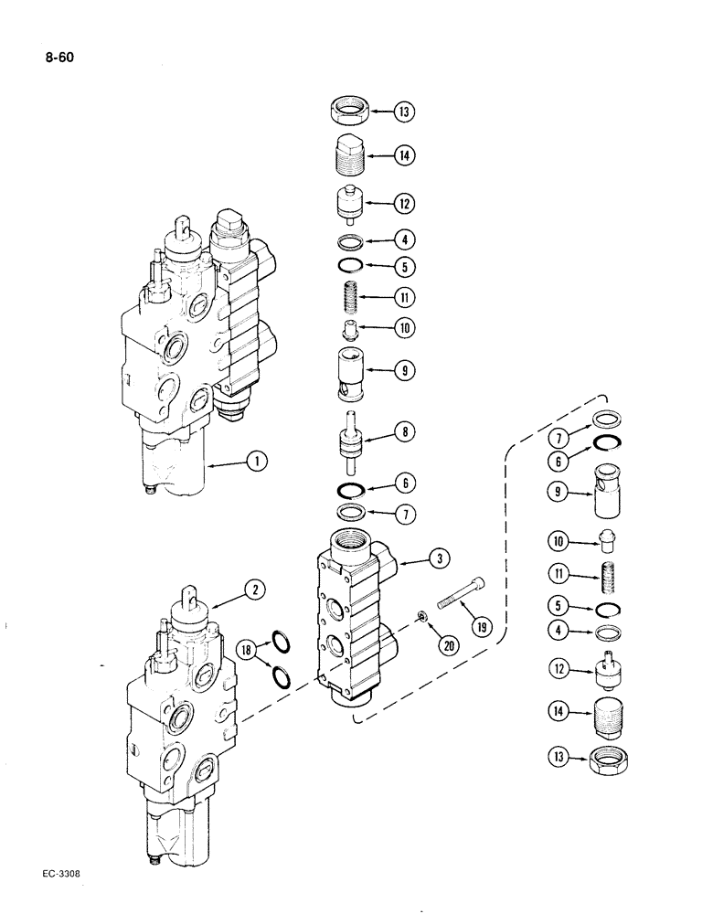 Схема запчастей Case IH 1896 - (8-60) - REMOTE VALVE SECTION, THIRD CIRCUIT, WITH LOAD CHECK (08) - HYDRAULICS