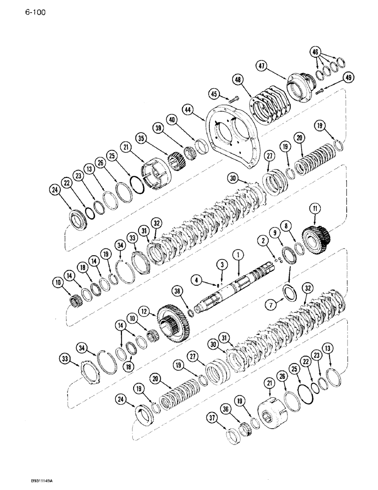 Схема запчастей Case IH 7110 - (6-100) - TRANSMISSION, RANGE INPUT SHAFT, TRANSMISSION SERIAL NUMBER AJB0055133 AND AFTER (06) - POWER TRAIN