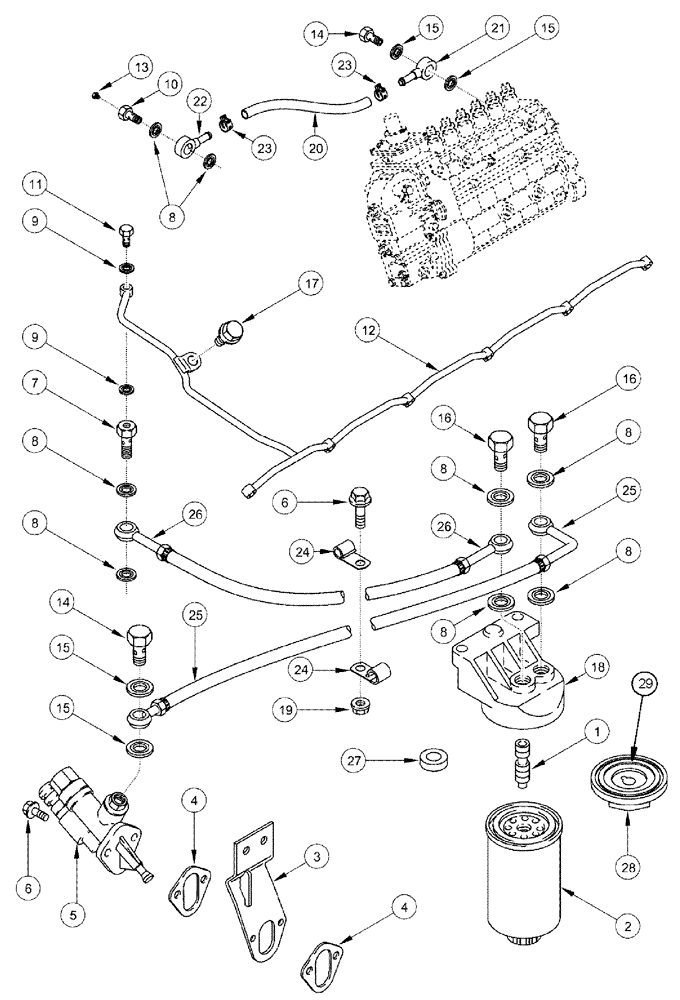 Схема запчастей Case IH 3185 - (03-027) - FUEL FILTER AND TRANSFER PUMP (01) - ENGINE