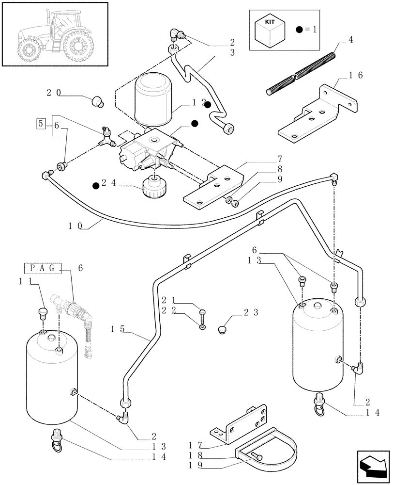 Схема запчастей Case IH PUMA 180 - (1.68.6[05]) - (VAR.178-385) TRAILER AIR BRAKE - AIR TANK AND PIPES (05) - REAR AXLE