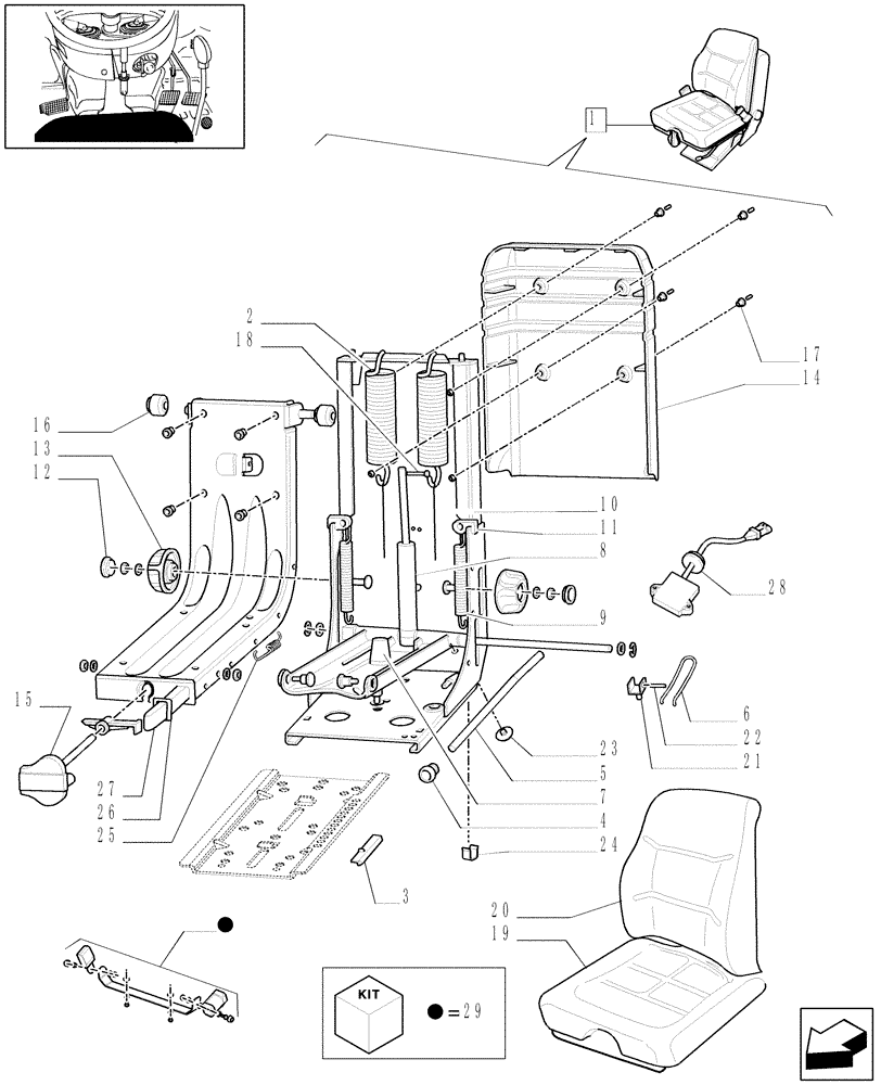 Схема запчастей Case IH JX1095C - (1.92.85/05A) - "MT" SEAT WITH BELTS AND SWITCH - BREAKDOWN - L/CAB (10) - OPERATORS PLATFORM/CAB