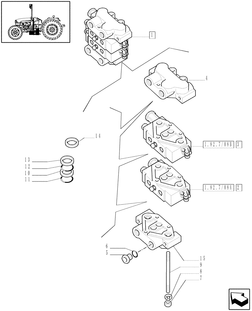 Схема запчастей Case IH JX1085C - (1.82.7/08[01]) - (VAR.124-125-157-159) 2 MID-MOUNT REMOTE VALVES WITH JOYSTICK - REMOTE VALVES - C5484 (07) - HYDRAULIC SYSTEM