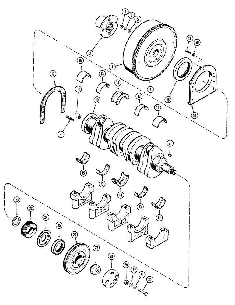 Схема запчастей Case IH 660 - (374) - CRANKSHAFT AND FLYWHEEL, 188 DIESEL ENGINE 