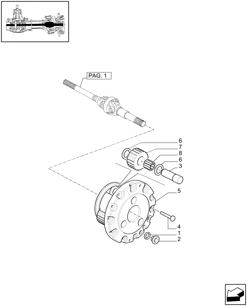 Схема запчастей Case IH JX1070C - (1.40.4/10[02]) - (VAR.324) STANDARD FRONT AXLE W/LOCK, DIFFER. MEC. W/FRONT BRAKE (40KM/H) - DIFFER. GEARS AND SHAFT (04) - FRONT AXLE & STEERING