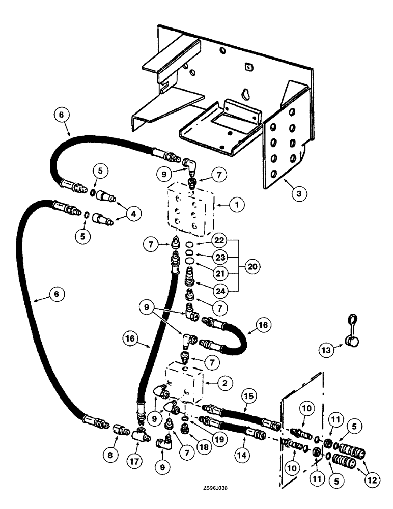 Схема запчастей Case IH 2450 - (4-30) - TRACTOR VALVE TO EXTERNAL VALVE SYSTEM, USING ONE THREE SPOOL VALVE WITH ONE SINGLE SPOOL VALVE 