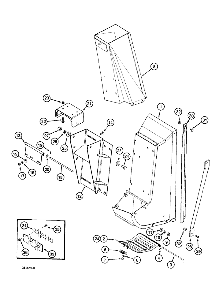 Схема запчастей Case IH 2055 - (9C-08) - REAR DRUM OUTLET, DRUM NUMBER 4, 5 ROW NARROW (15) - HANDLING SYSTEM