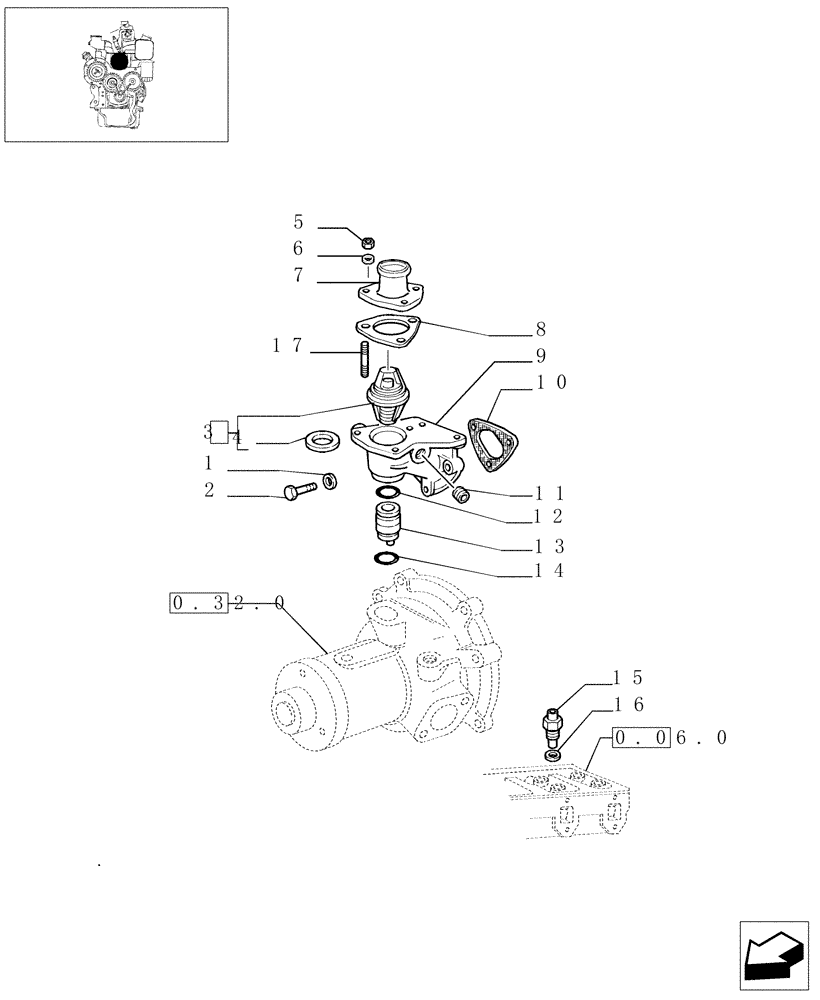 Схема запчастей Case IH JX1070N - (0.32.6) - THERMOSTAT AND RELATED PARTS (01) - ENGINE