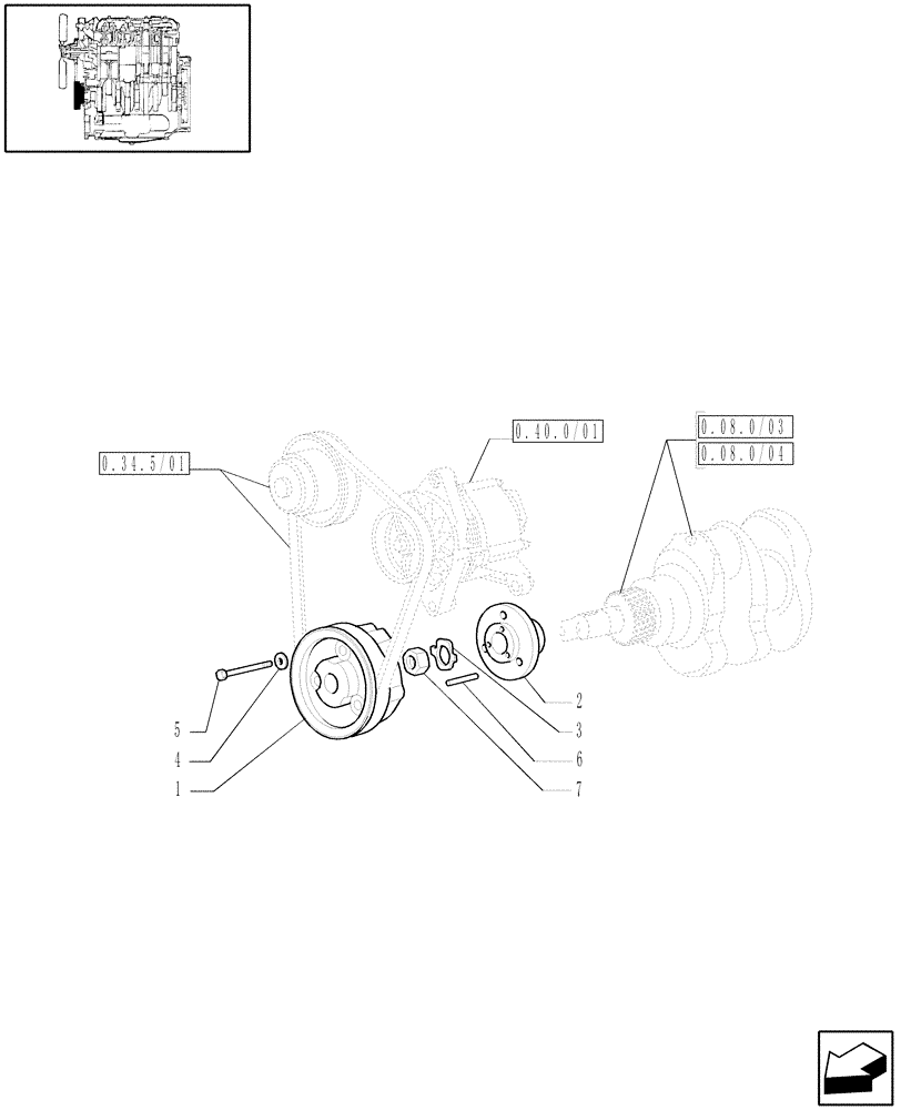 Схема запчастей Case IH JX90 - (0.08.4/02) - (VAR.319-747) TTF ENGINE TIER2 - CRANKSHAFT PULLEY AND HUB (01) - ENGINE