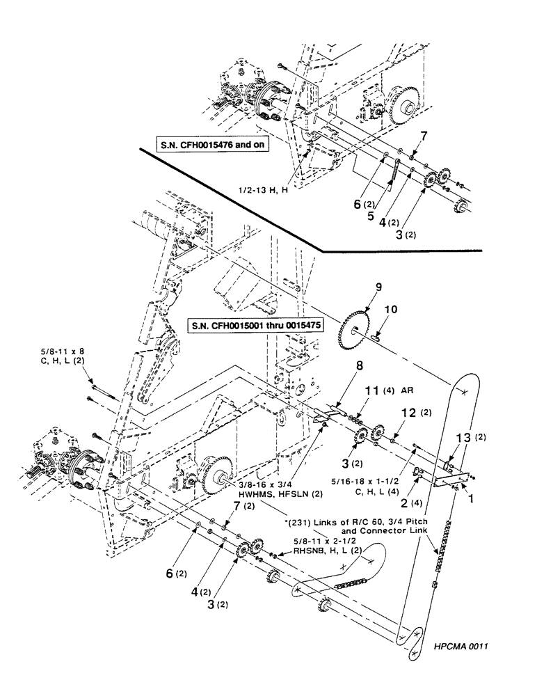 Схема запчастей Case IH 8450 - (064) - DRIVE, UPPER, ROLLER ASSEMBLY (14) - BALE CHAMBER