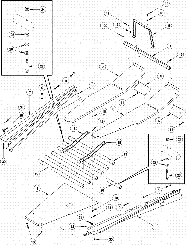 Схема запчастей Case IH 620 - (09F-06) - PLANT TUNNEL AND BELLY TUBES - ANGLE AND GUIDES (12) - CHASSIS