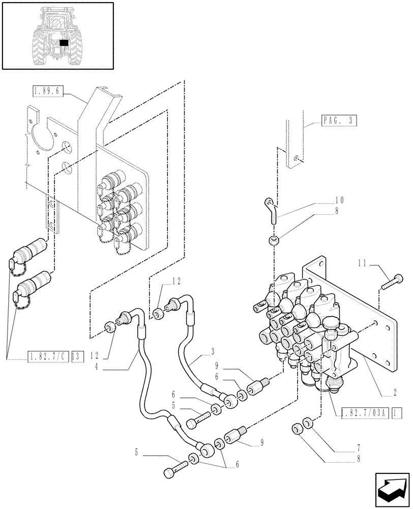 Схема запчастей Case IH JX80 - (1.82.7/03[02]) - (VAR.086) 4 CONTROL VALVES (07) - HYDRAULIC SYSTEM