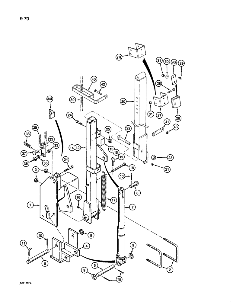 Схема запчастей Case IH 8600 - (9-070) - ROW MARKER PARTS, FRAME MOUNTING AND INSIDE ARMS (09) - CHASSIS/ATTACHMENTS