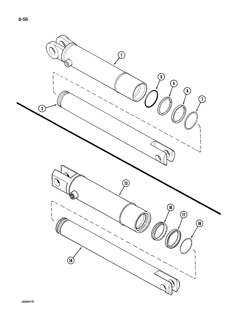 Схема запчастей Case IH 8600 - (8-56) - ROW MARKER CYLINDERS (08) - HYDRAULICS