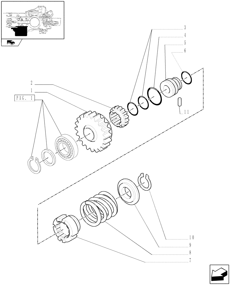 Схема запчастей Case IH FARMALL 85C - (1.33.1/07[02]) - 4WD ELECTROHYDRAULIC COUPLING - TRANSMISSION GEARINGS (VAR.330307-331307-333307-334307) (04) - FRONT AXLE & STEERING