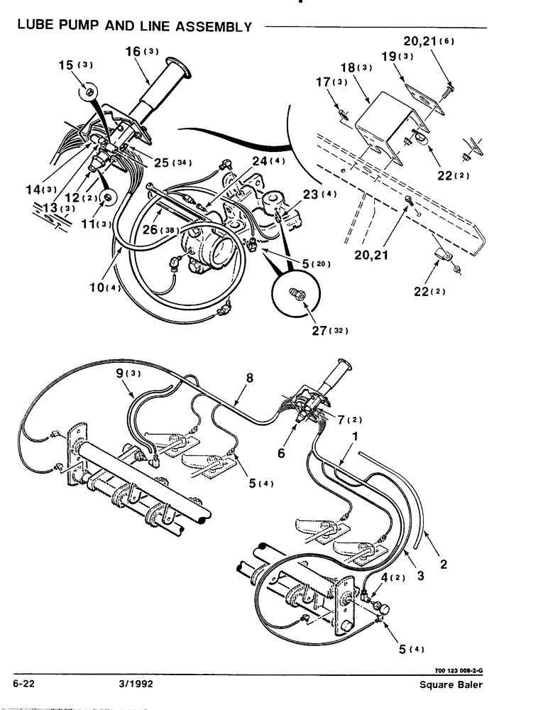 Схема запчастей Case IH 8570 - (6-22) - LUBE PUMP AND LINE ASSEMBLY (14) - BALE CHAMBER