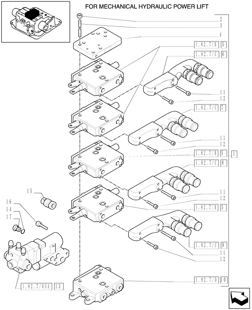 Схема запчастей Case IH MXU110 - (1.82.7/20[02]) - (VAR.353/1) 4 CCLS CONTROL VALVES WITH TRAILER BRAKE VALVE AND ASSOCIATED PARTS (07) - HYDRAULIC SYSTEM