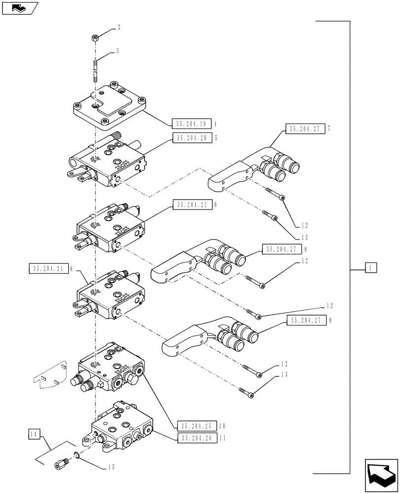 Схема запчастей Case IH PUMA 130 - (35.204.02) - VAR - 396844 - MECHANICAL REAR REMOTE CONTROL VALVES - VALVE SECTIONS & QUICK COUPLERS - 3 VALVE (35) - HYDRAULIC SYSTEMS