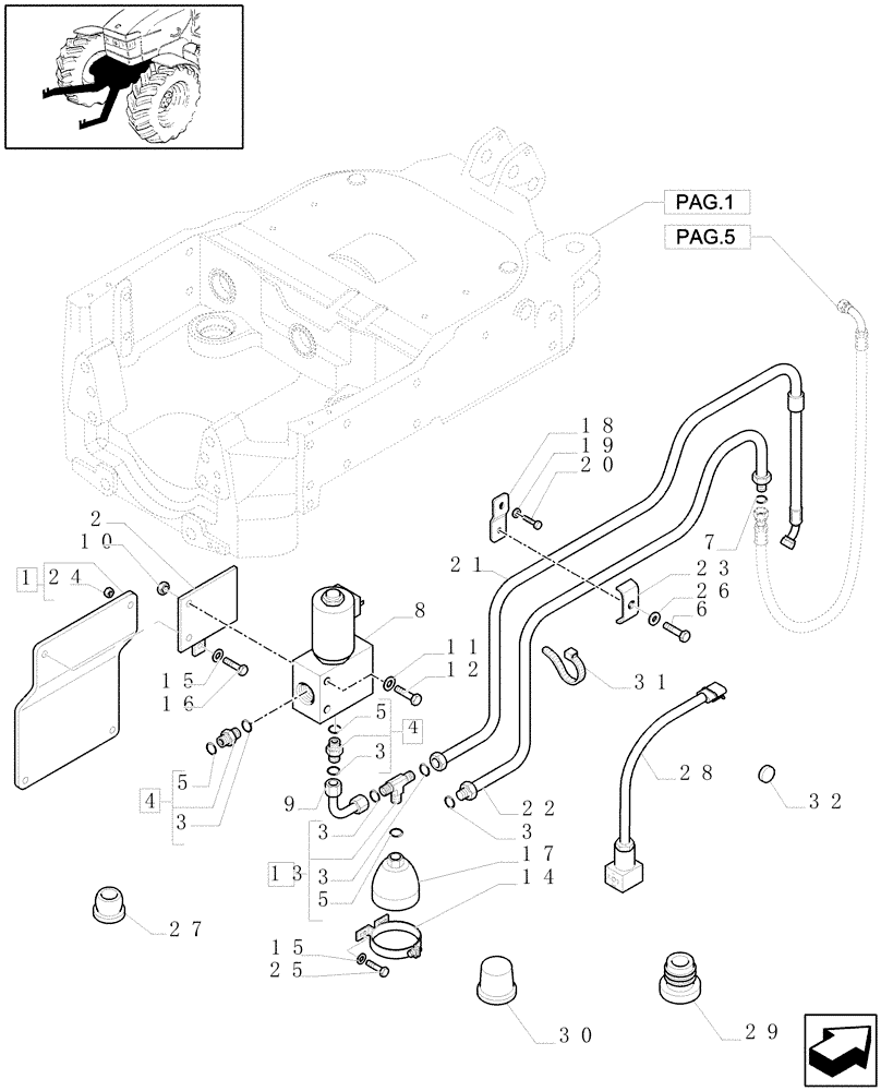 Схема запчастей Case IH MXU100 - (1.81.9/02[04]) - (VAR.502-538-547-548) FRONT HYDRAULIC LIFT LESS FRONT POWER TAKE-OFF - VALVE AND PIPES (07) - HYDRAULIC SYSTEM