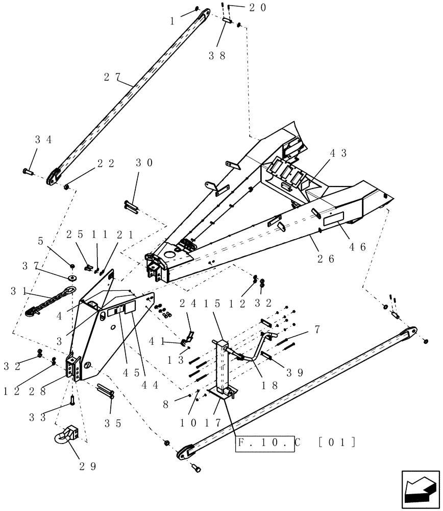 Схема запчастей Case IH ADX3360 - (F.10.D[06]) - FRONT FRAME - TOW BETWEEN HITCH ASSY (BTW CBJ0005319 & CBJ0004441) F - Frame Positioning